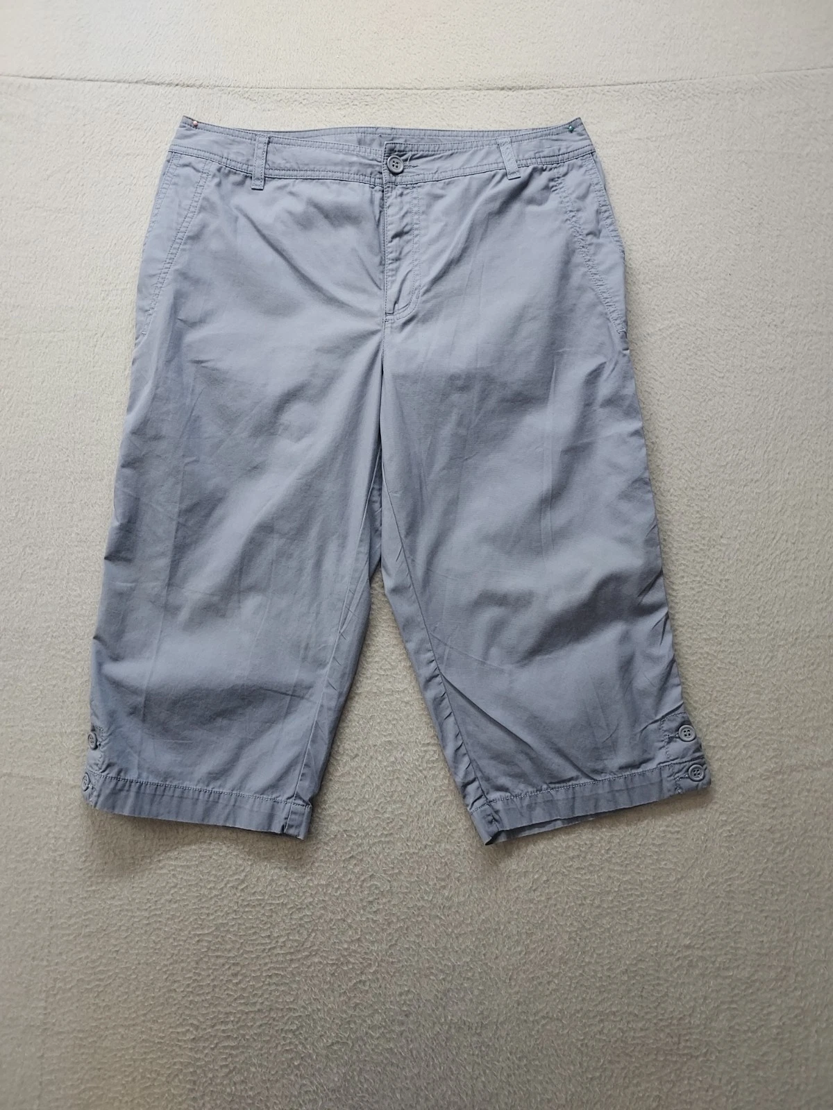 Liz Claiborne Women Capri Pants 10 Blue High Rise Pockets 100% Cotton Comfort