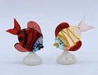 Vintage Pair Hand Blown Art Glass Tropical Fish Figurines Murano Style Red White
