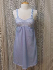 Vintage Babydoll Nightgown Slip Pastel Blue Lavender Pink Lace Romantic Lingerie