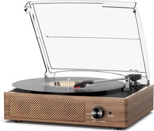Bluetooth Record Player Belt-Driven 3-Speed Turntable Headphone Jack Speakers