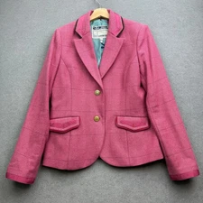 Joules Tweed Jacket UK 14 Pink HARTWELL Blazer Hacking COuntry Herringbone Plaid