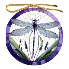 Dragonfly Acrylic Sun Catcher Purple Stained Glass Style Window Hanging