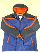 Lands End Coat Boys Medium 10-12 Blue Squall Parka Jacket W Hood Orange