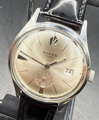 VINTAGE EVANS MEN'S WATCH 17J ALL STAINLESS STEEL 36MM RUNS SUB SECONDS *MINTY*