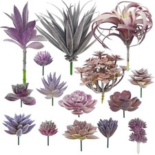 15 PCS Artificial Succulent Plants, Purple Fake Succulent, Unpotted Faux Succ...