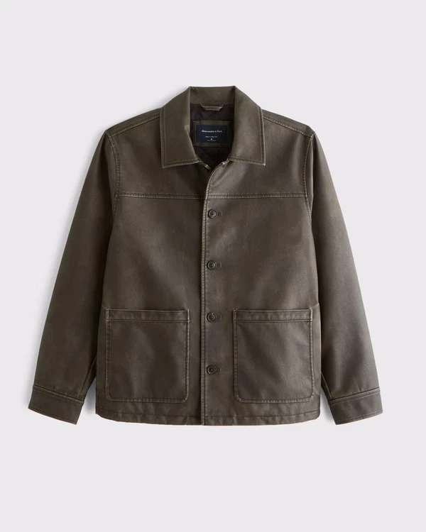 Abercrombie & Fitch Men’s Vegan Leather Trucker Jacket Dark Brown - product detail image 2