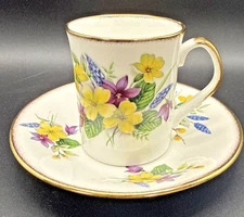 VTG Teacup & Saucer Set Elizabethan England Fine China Floral Yellow Gold Gift