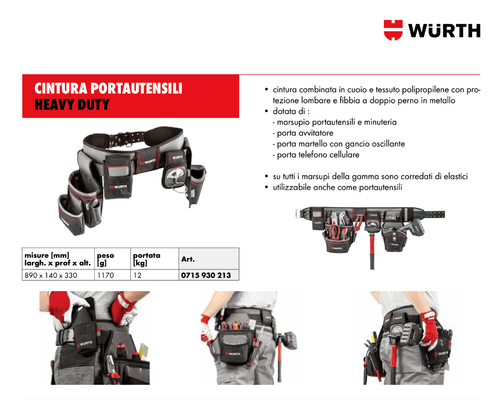 Cintura Porta Attrezzi Portautensili da Lavoro Professionale - WÜRTH 0715930213 - Foto 7 di 7