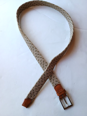 J. Crew Belt Mens L Khaki Olive Braided Woven Stretch Silver  display picture 1