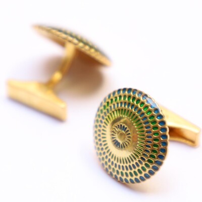 925 Sterling Silver Blue Green Enamel Gold Plated Valentine's day Cufflinks Gift