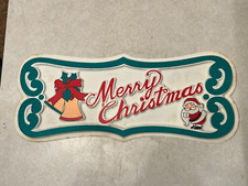 Merry Christmas Wall Hanging Vintage Sign Embossed Molded Plastic 20"X9"