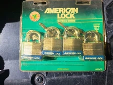 4 Padlocks, American Lock Co, series 5200, U. S. Dynation with Keys, Superb