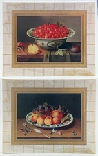Stawberries, Nectarines & Plums surrounded by gold frame reproduction prints