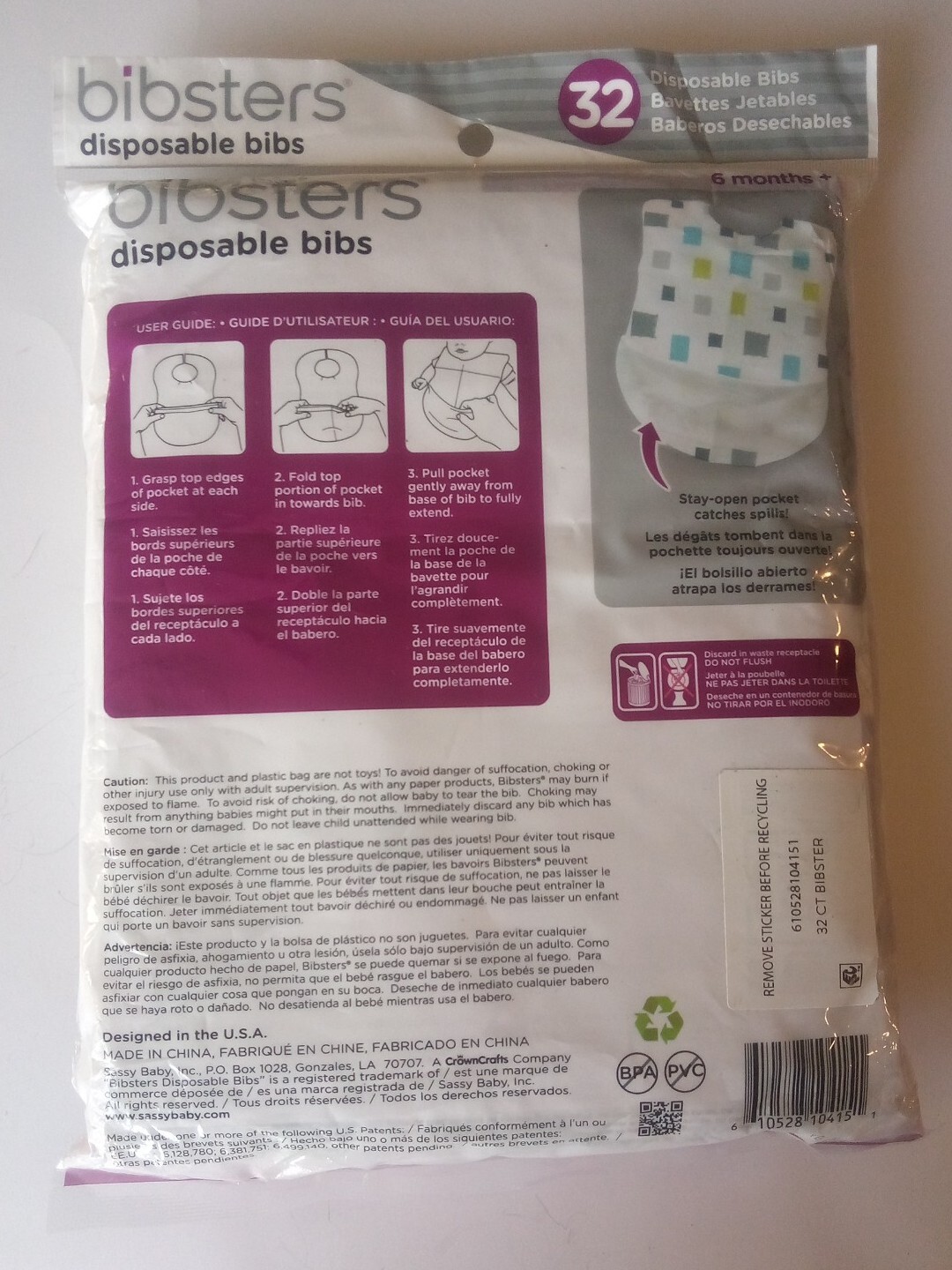 Bibsters 6MO+ L/G Disposable Bibs with Patented CrumbCatcher Leak
