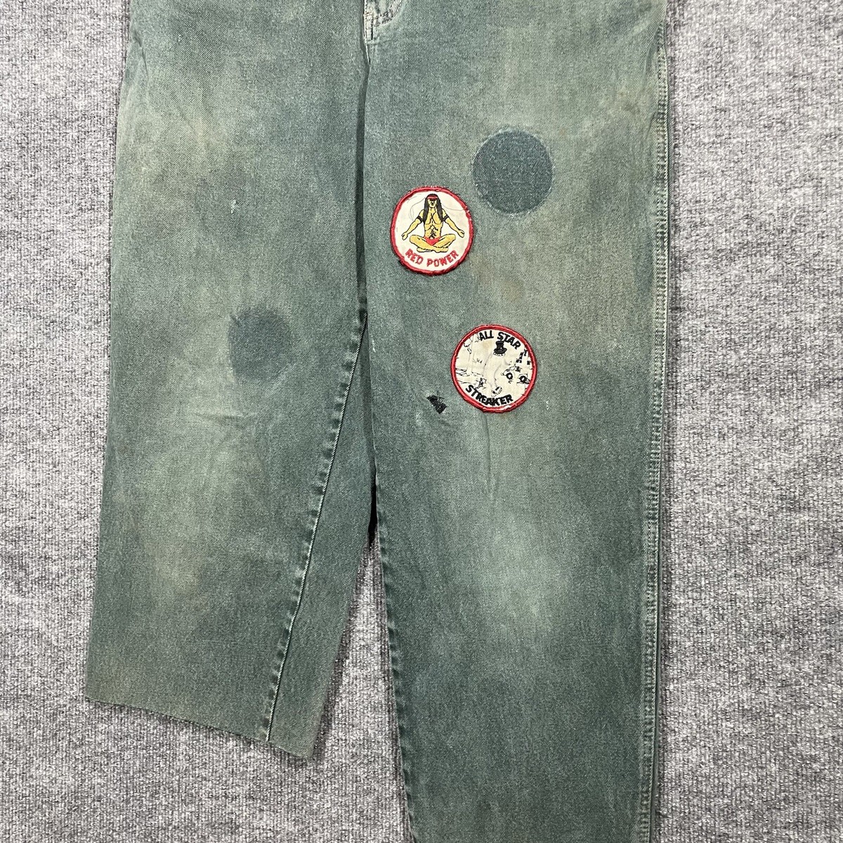 VINTAGE 90s Union Bay Green Denim Overalls Men 32 Long Distressed