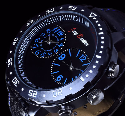 Jay Baxter Herren Uhr Armbanduhr Schwarz Blau Leder Dualtimer 2 Uhrwerke 