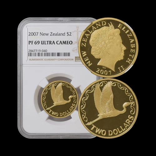 NEW ZEALAND. 2007, 2 Dollars - NGC PF69 - Top Pop 🥇 QEII, Kotuku, White Heron