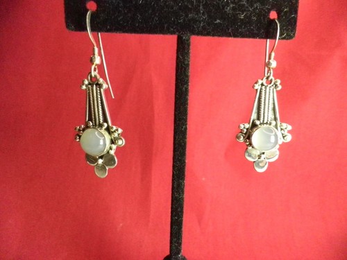 Artisan weißer Edelstein 1,25"" hängende Tropfen Ohrringe 925 Sterling 9,4 g E4601 - Bild 2 von 5