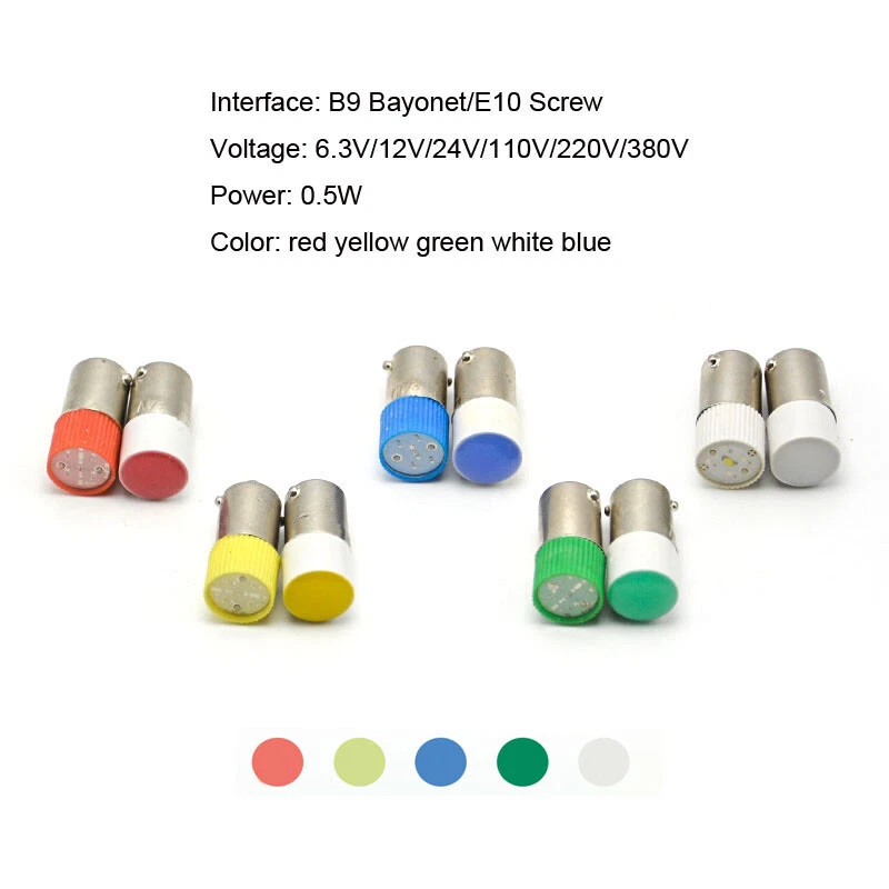 5-Colors BA9S LED Light Bulb 6.3V/12V/24V/110V/220V/380V 0.5W Button Bulb Small - Image 2 of 4