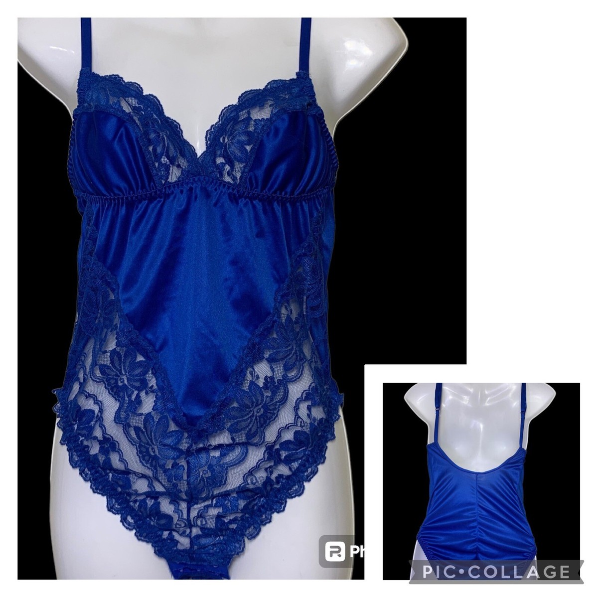 Vintage Lingerie Satin Lace Teddy Bodysuit Size Medium 33 Vibrant Royal  Blue USA - Main Image