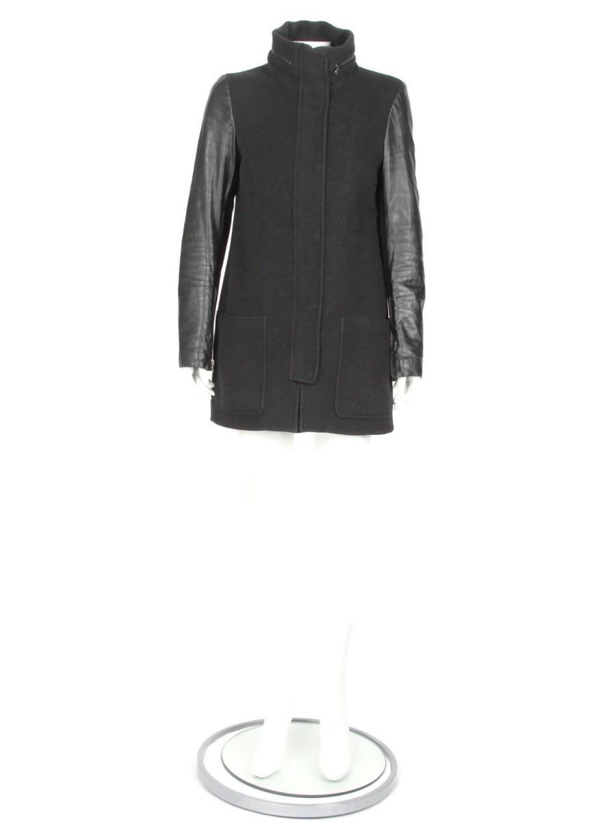 MACKAGE Beautiful Wool Leather Contrast Pea Coat Women's Jacket Black size Small View 5