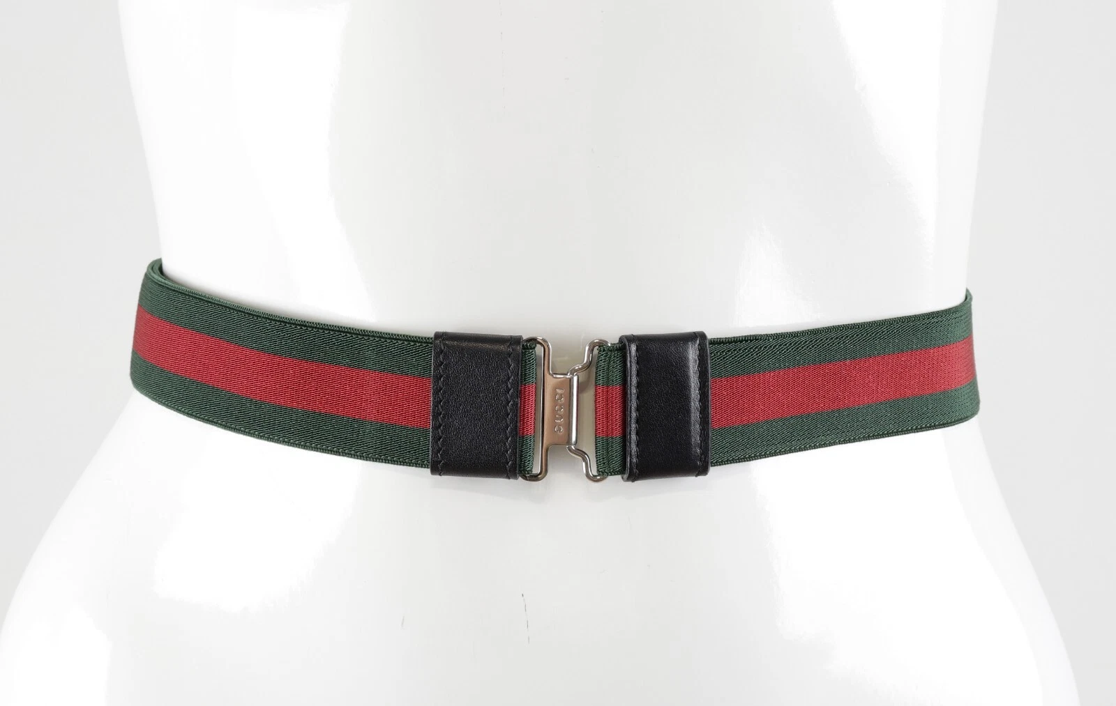 Ceinture élastique toile verte rouge Gucci Web 409019 85*34