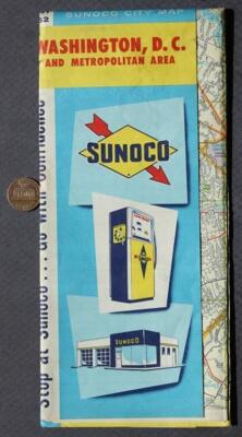 1961-62 Sunoco Oil Gas service station Washington DC road map VINTAGE COOL---