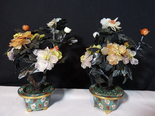 Pair Pot Chinese Enamel Enamels Cloisonne Shaft Sculpture IN Stone Hard China - Picture 13 of 19