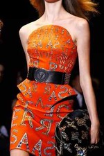 F/2012 Look #26 New Versace Structured Printed Orange Cocktail Dress 38 - 4