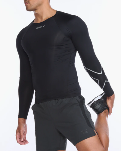 CLEARANCE!! 2XU Mens Compression Long Sleeve Top - Black/Black - Picture 2 of 5