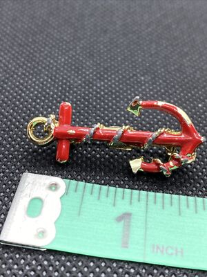 Pin Brooch Red Enamel Boat Anchor Nautical Pin. Ships Anchor Signed Gerry s B2C