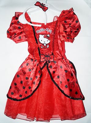 Hello Kitty Kostüm Mädchen Fasching, Kleid Marienkäfer Haarreif 2 Größen NEU