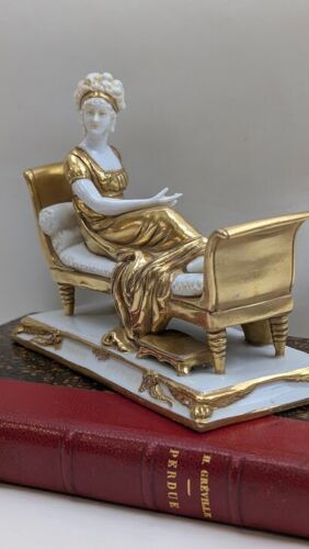 Antica statuina porcellana tedesca Scheibe Alsbach oro - Madame Recamier - Foto 6 di 6