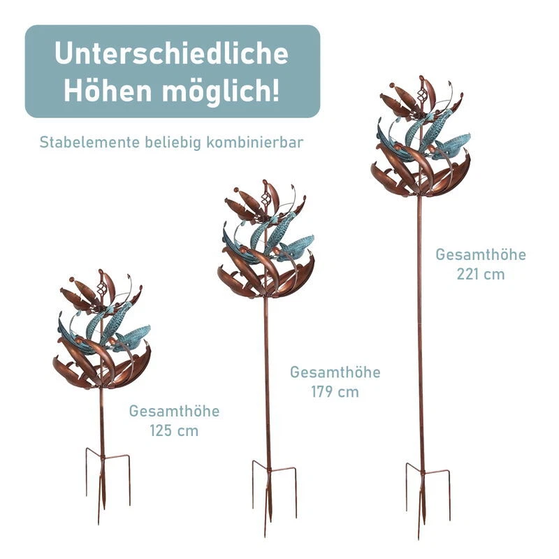 Windrad mit 3 gegenläufigen Rotoren, bronze, Gartendeko, 221 cm hoch - Bild 2 von 4