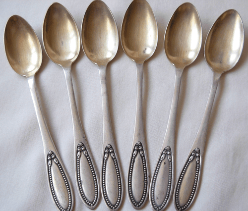 SET OF 6 GERMAN 800 GILT SILVER MOKA SPOONS BY KARL KALTENBACH & SOHNE- 73.5 gr