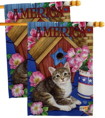 America Proud Kitten Cat House Flag 2 pcs Pack Meow Spoiled Paw Fur Pet Natur...