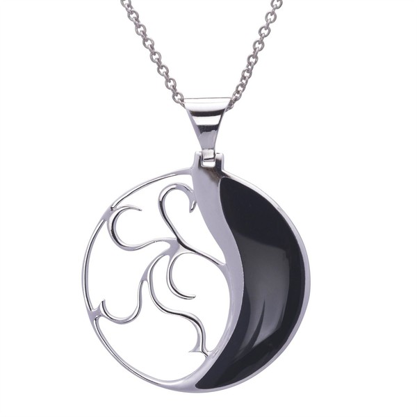 Silverly Sterling Silber Schwarz Onyx Runde Filagree Hangende Halskette-image