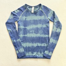 Ivivva By Lululemon Blue Tie Dye Stripe Swiftly Fly Tech Long Sleeve Top Girl 10