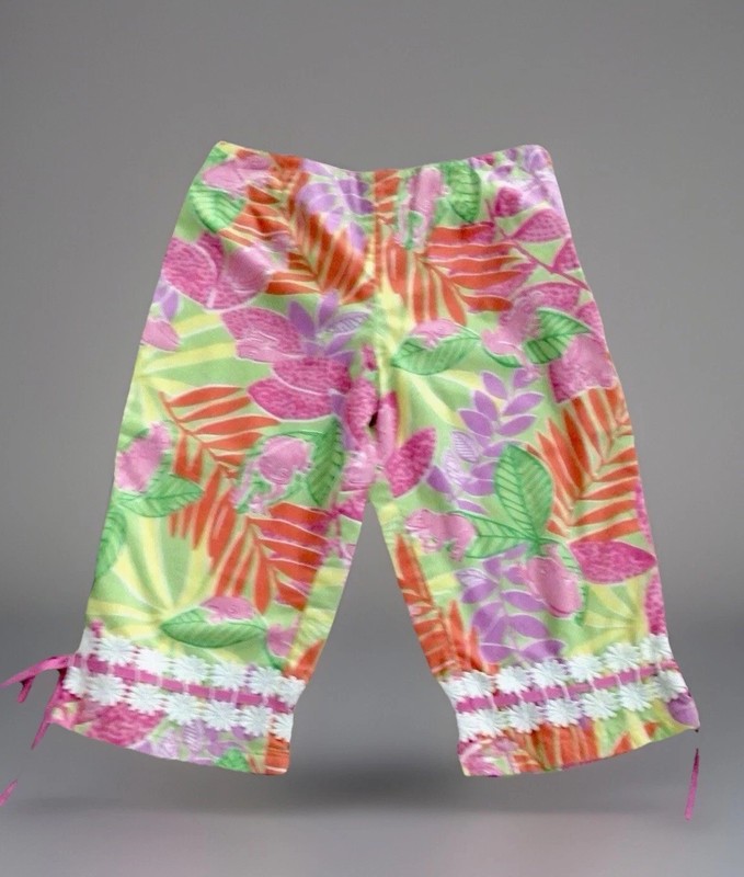 LILLY PULITZER-6X-Little Girl’s Capri Pants-Multi-Color-Tropical Frogs Greenery