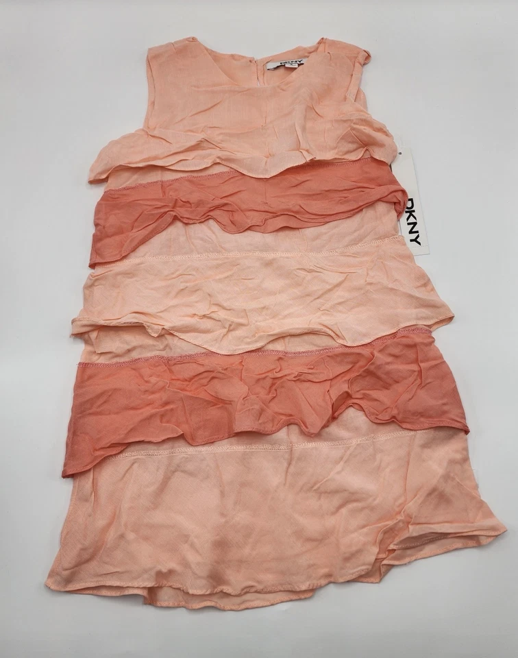 Vestido DKNY Niña 100% Rayón Capas Salmón 2 Tonos Talla 6 Años Nuevo con Etiquetas Foto 3 de 4
