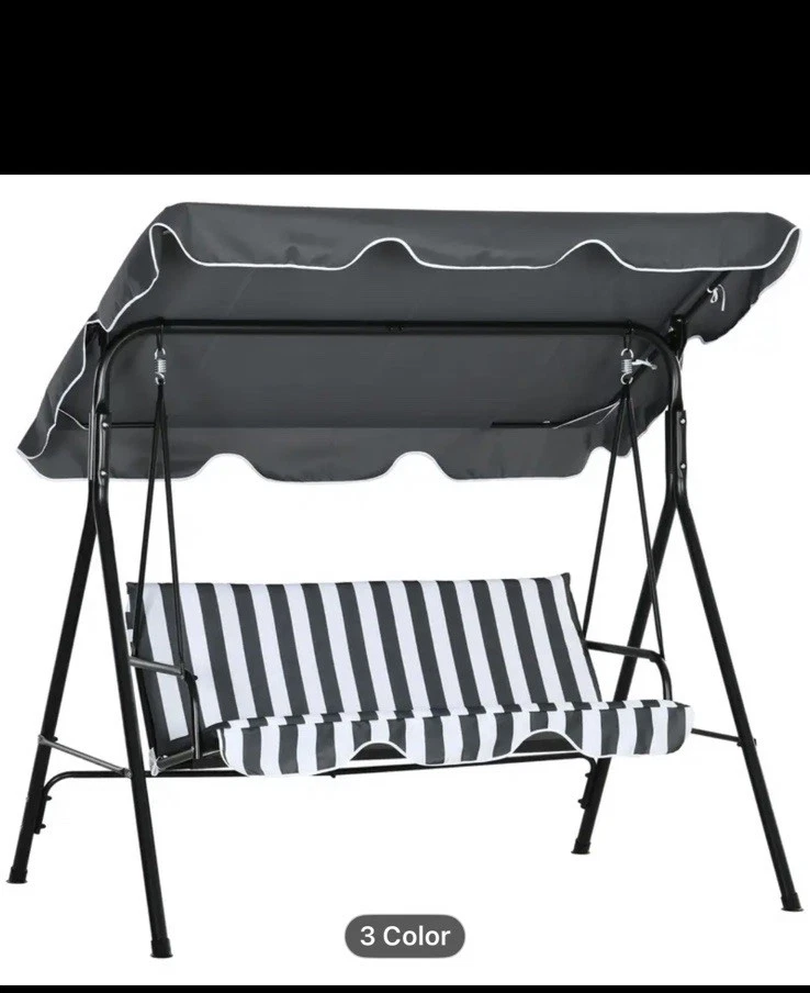 Silla Columpio Jardín 3 Plazas con Toldo Ajustable y Cojines Marco Metal Foto 2 de 4