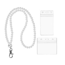 Pearl Lanyards with Vertical & Horizontal ID Badge Holders for Women, White