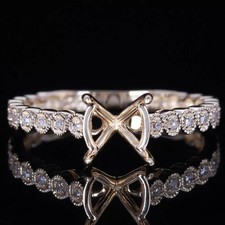 7MM Round Semi Mount Ring 925 Sterling Silver Gold Plated Solitaire Women Ring