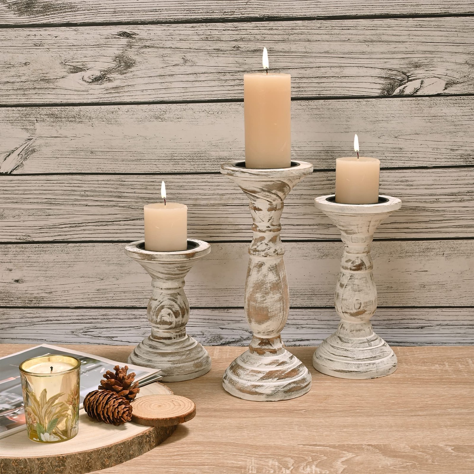 Set Of 3, Farmhouse Decor Living Room Tall Candle Holders