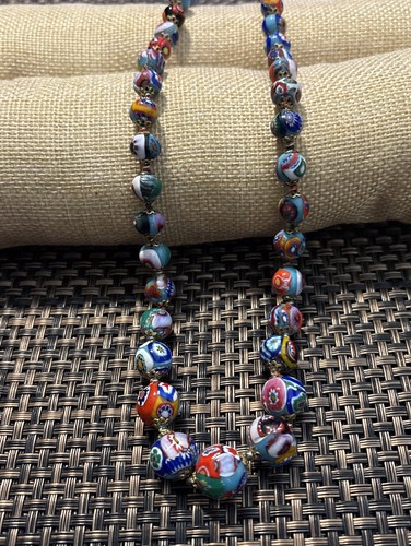 VTG Estate VENETIAN MURANO MORETTI MILLEFIORI GLASS GRADUATED BEAD NECKLACE
