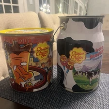 Pair Chupa Chups Ice Cream Lollipop Milk Jug Pail Tins 1st & 2nd Editions