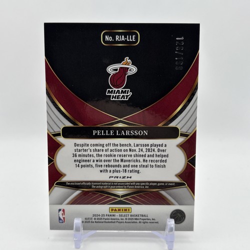 2024-25 Panini Select - Rookie Jersey Autographs Pelle Larsson #RJA-LLE /199 - Picture 2 of 2