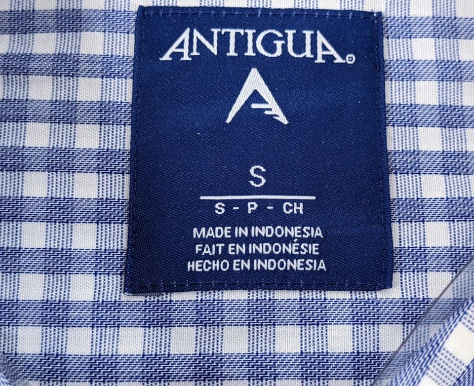 Camisa de vestir a cuadros blanca y azul pequeña Antigua Structure para hombre nueva con etiquetas Foto 3 de 4