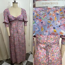 Olvaceous Size L Purple Lavender Floral Dress. Puff Sleeves, Ties. Romantic