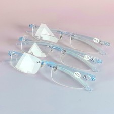 3PK Blue TR90 Frames Reading Glasses Flexible Rimless Reader 50 75 125  400